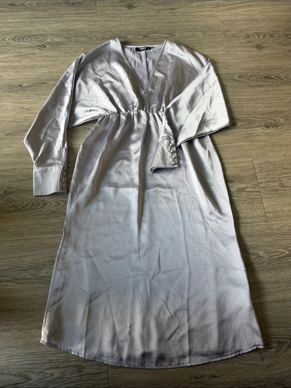 Light Silver/blue Satin V-Neck Midi Maternity  Dress